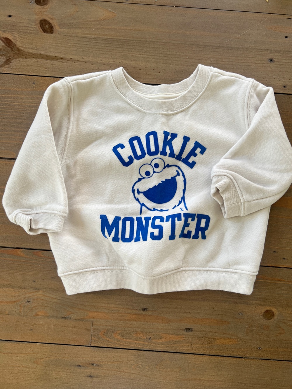 GAP White Sweatshirt with Blue Cookie Monster - 12-18 Months